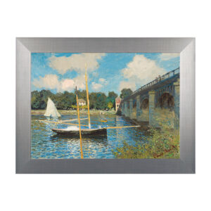 Malarstwo przedstawia rzekę Sekwanę w Argenteuil, z mostem, łódką, żaglówkami. Sztafaż jako ludzie na moście, łódce i przy brzegu. W tle drzewa, budynki i pogodne niebo z chmurami.