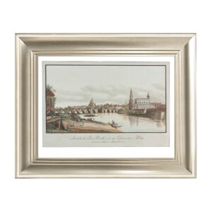 Widok mostu na Elbie i kościoła katolickiego w Dreźnie