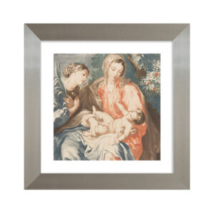 Matka Boża i Święta Katarzyna przy drzewie przyglądają się Jezusowi.