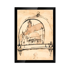 Widok na Katedrę Wawelską przez półkolistą arkadę